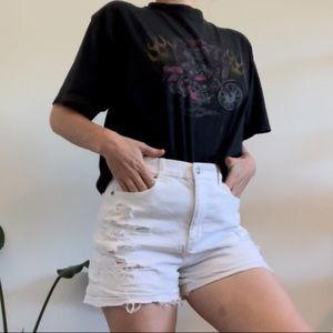 American Eagle Outfitters White Distressed High-Rise Jean Shorts